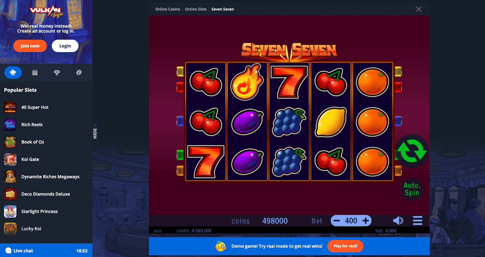 Vulkan Vegas kazino spēles